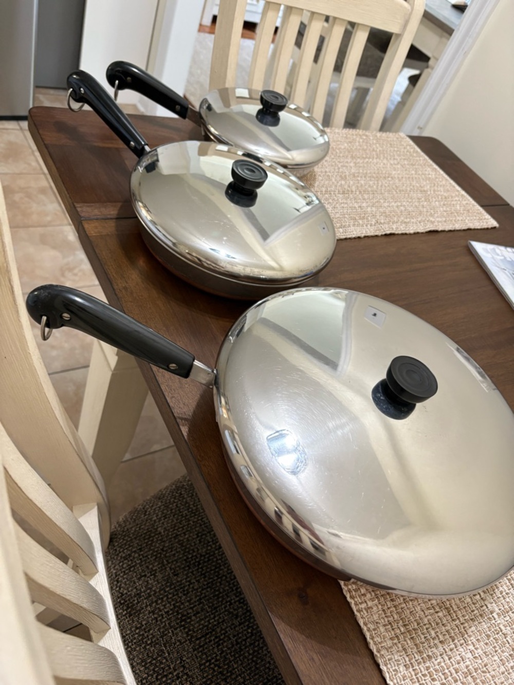 Stainless Steel Covered Fry Pan Set - Silver with Black Handles Revere Ware